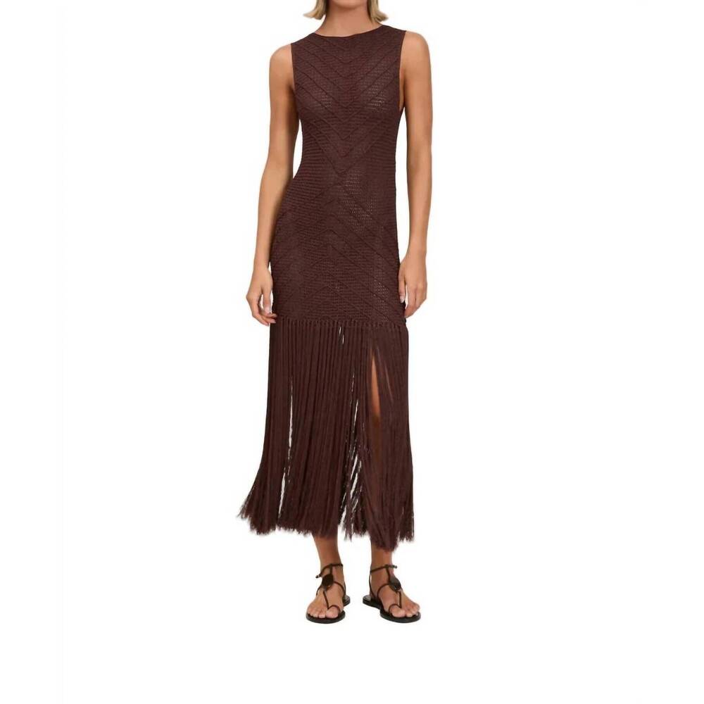 NEW DEVON WINDSOR leiza fringe dress in mahogany